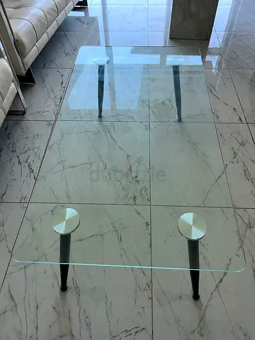 Glass Top Dining Table with Metal Legs (6-Seater) - Good Condition, (2-seater)Selling both together