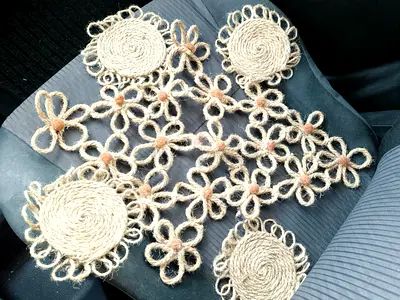 Handmade Jute Floral Table Runner / Decorative Placemat Set