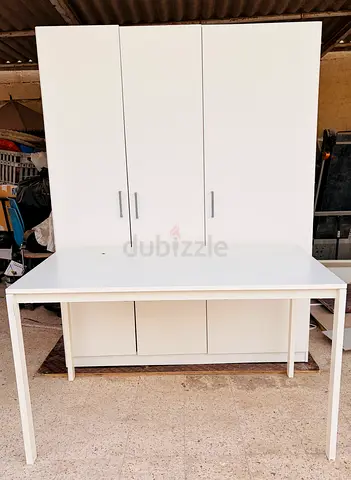 White color 3 door cupboard with White color Table…