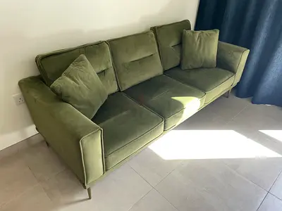Olive Green 3-Seater Velvet Sofa in very very good condition (negotiable)