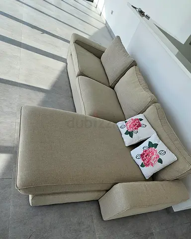 Light Beige L-Shaped Sofa with Chaise - Good Condition