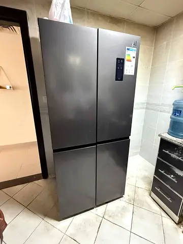 Modern Four Door Side-by-Side Refrigerator in Dark Grey
