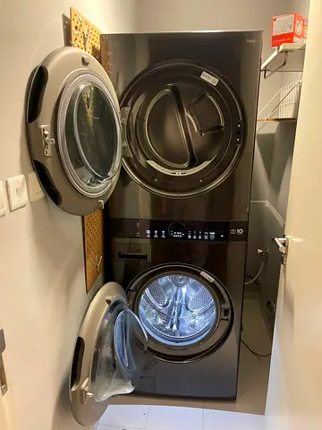 LG Front Load Wash Tower, 19/16 kg, 1100 RPM, Black Steel, W1S1CVK2EhM