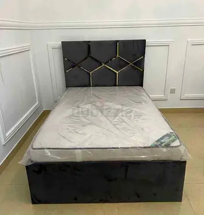 Modern Grey Upholstered Bed with Mattress