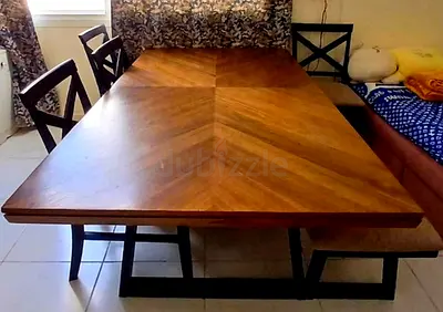 Solid Wood Rectangular Dining Table with Bench and 4 Chairs - Seats 6