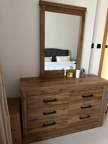 Wooden Dresser with Large Mirror - Rustic Finish