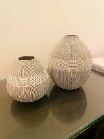 Set of 2 Decorative Ceramic Vases - Neutral Striped Design