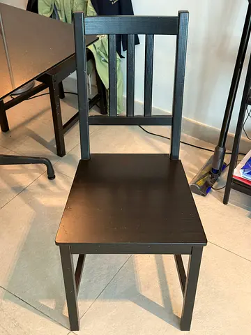 Heavy, solid marbel dining table and 5 Solid black wooden dining chair - set/individual available