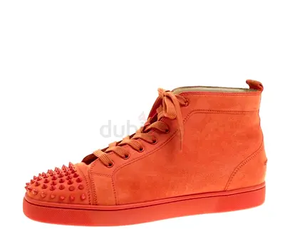 Authentic Christian Louboutin Orange Suede Lou Spikes High Top Sneakers Size 44.5