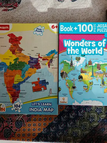 Set of Kids Educatiobal jigsaw Puzzle  Lets Learn India Map + Wonders of the World