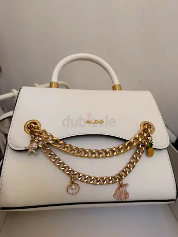 Aldo White Handbag with Gold Chain and Charms