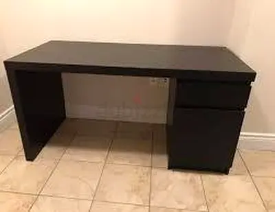 Simple Black Office Desk with Drawer and Cabinet