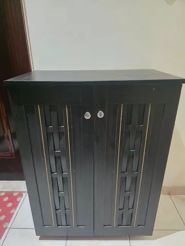 Shoe Storage - Brown Wooden with Woven Door Design