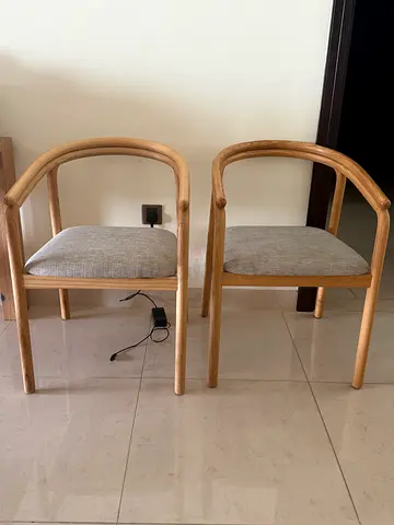 Set of 2 Crate  Barrel bentwood dining chairs with light grey seat