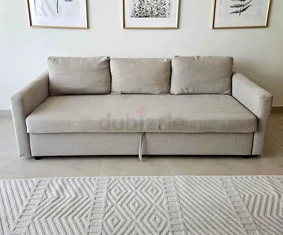 Comfortable 3-Seater Fabric Sofa Bed in Light Grey