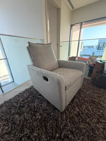Pottery Barn PB Kids Light Grey Fabric Recliner Armchair with Footrest - Great for nursing/feeding!