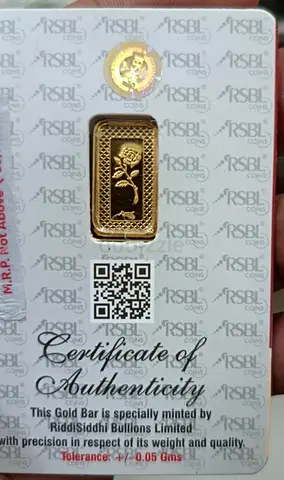 Certified Gold Bar 5gm 24k with Rose Design (RiddhiSiddhi) - Sealed