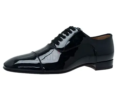 Authentic Christian Louboutin Black Patent Greggo Flat Oxfords Size 41