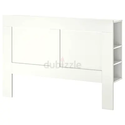 White Wooden Headboard with Built-in Shelves - Good Condition (with free bed if needed)