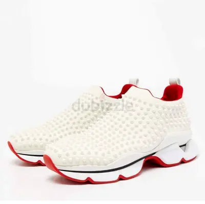 Authentic Christian Louboutin White Neoprene Spike Sock Sneakers Size 40