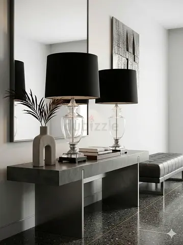 Marina Home Pair of Glass Table Lamps with Black Shades (Set of 2)
