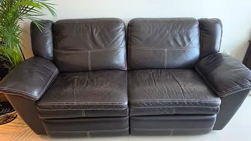 Dark brown genuine leather 3-seater sofa — used, good condition