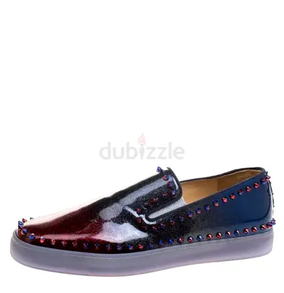 Authentic Christian Louboutin Ombrè Glitter Patent Leather Spike Pik Boat Slip On Sneakers Size 43.5