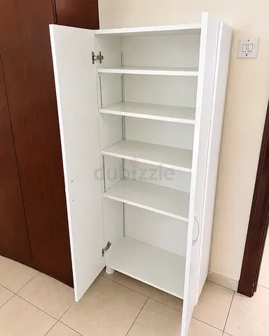 White Tall Storage Cabinet with Adjustable Shelves - Good Condition