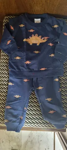 Navy dinosaur print baby pajama set - size small/6-12 months