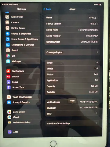 Apple iPad (9.7) - Wi‑Fi + Cellular, 128GB - Good Working Condition