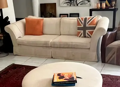 Beige 3-Seater Sofa , 2 seater Good Condition new upholstery will make them beautiful 1200 for both