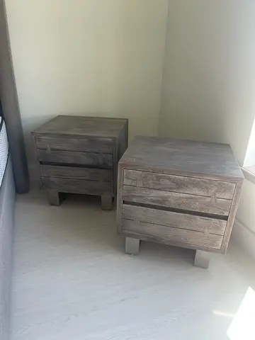 2 x wooden bedside nightstands - grey finish with steel legs