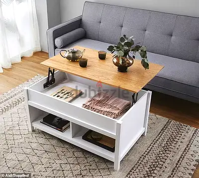 Lift Top Coffee Table with 2 Storage Compartments, White/Oak