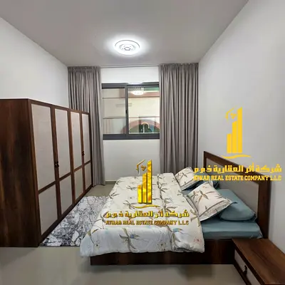 Luxury one-bedroom apartment with a living room and balcony in Ajman, Al Nuaimiya. Fully furnished, available for monthly rent.