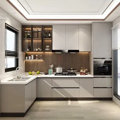 Modern L-shaped Kitchen Cabinets with Built-in Oven