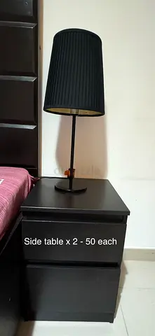 Set of 2 Black Bedside Tables (each 40 AED) with Lamp