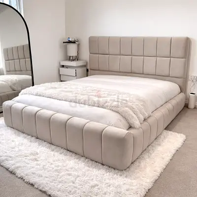 Modern Upholstered Bed Frame with Tufted Headboard