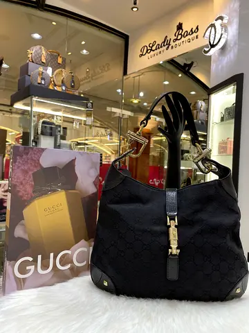 Gucci Black GG Canvas and Leather Medium Nailhead Hobo Bag (Authentic/PreOwned)