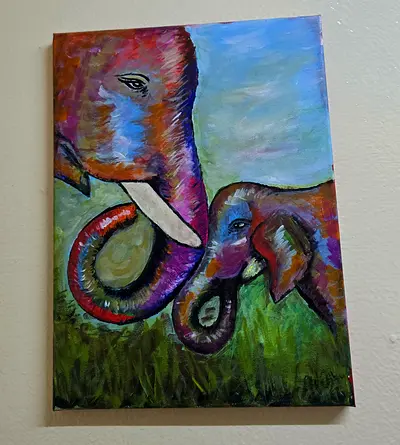 Colorful Elephant Acrylic Painting on Canvas