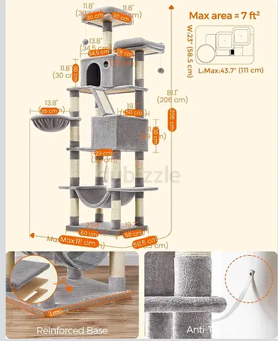 Large “Feandrea brand” Multi-Level Cat Tree Tower with Condo, Hammock and Scratching Posts