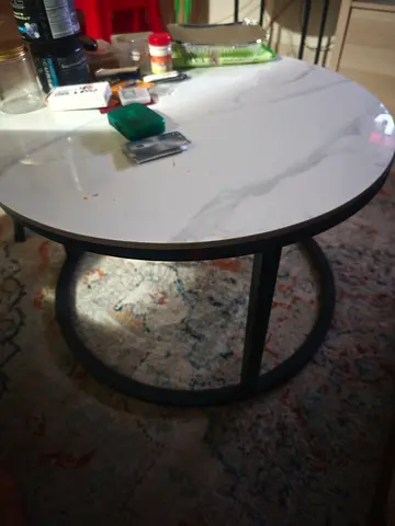 2pcs Modern Round Marble Pattern Coffee Table