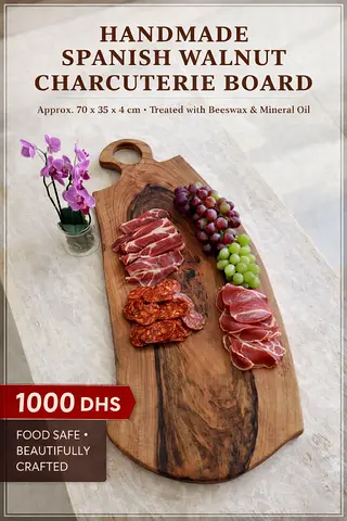 Handmade Spanish Walnut Charcuterie Board - 70x35x4 cm, Food Safe