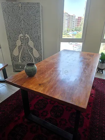 Solid Wood Dining Table with Black Metal Legs - 6 Seater