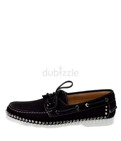 Original Christian Louboutin Black Suede Steckel Spike Boat Loafers Size 42