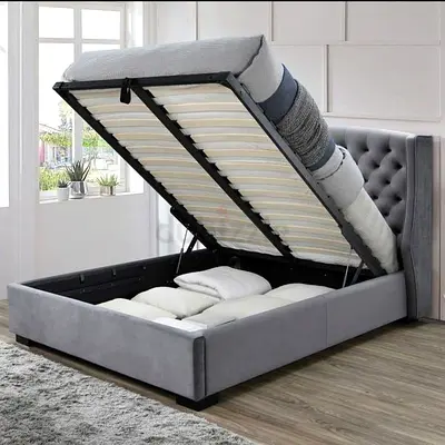 Grey Upholstered Ottoman Storage Bed Frame