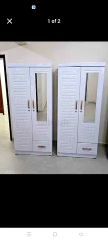Pair of white freestanding wardrobes with mirrors - good condition