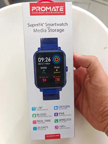 Promate SuperFit Smartwatch (New in Box) - Blue Mesh Strap