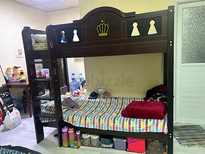 Dark Wood Bunk Bed with Ladder — Good Condition