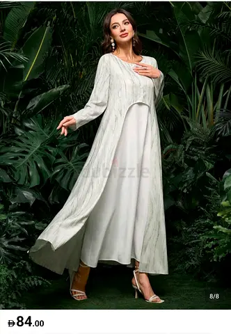 Lightweight Long Modest Dress / Abaya Style Gown - Light mint and white