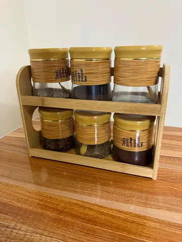 Wooden Spice Rack with 6 Glass Jars - Light Oak